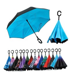 Double Layer Inverted Reversible No Drip Umbrella with C Shape Handle Easy Open & Close car Umbrella (Random Color) Home DND-...
