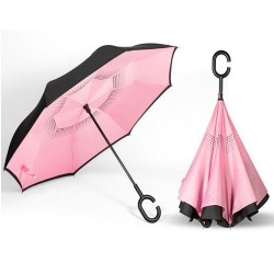 Double Layer Inverted Reversible No Drip Umbrella with C Shape Handle Easy Open & Close car Umbrella (Random Color) Home DND-...