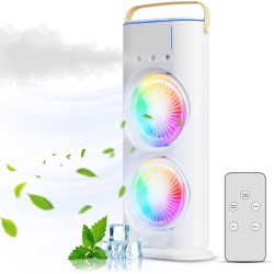 Dual Fan 3 Speeds Air Conditioner Portable Cooling Air Three-ended 400ml Capacity Spray Fan With Night Light - DND - PID5