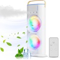 Dual Fan 3 Speeds Air Conditioner Portable Cooling Air Three-ended 400ml Capacity Spray Fan With Night Light - DND - PID5