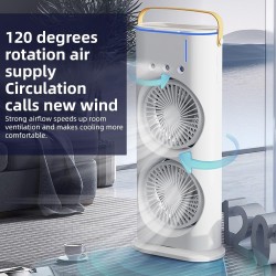 Dual Fan 3 Speeds Air Conditioner Portable Cooling Air Three-ended 400ml Capacity Spray Fan With Night Light - DND - PID5 Tab...