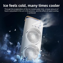 Dual Fan 3 Speeds Air Conditioner Portable Cooling Air Three-ended 400ml Capacity Spray Fan With Night Light - DND - PID5 Tab...